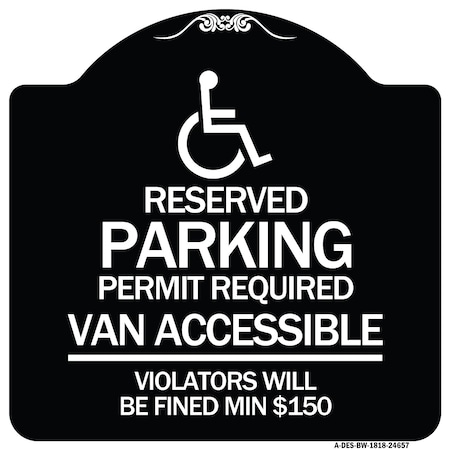 Signmission Connecticut Reserved Parking Permit Required Van Accessible Violators Will Be Fined M, BW-1818-24657 A-DES-BW-1818-24657